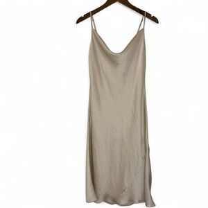 XS Aritzia Soft Silk Satin Cowl Neck Midi Slip Dress Champagne Cream Glam Luxury